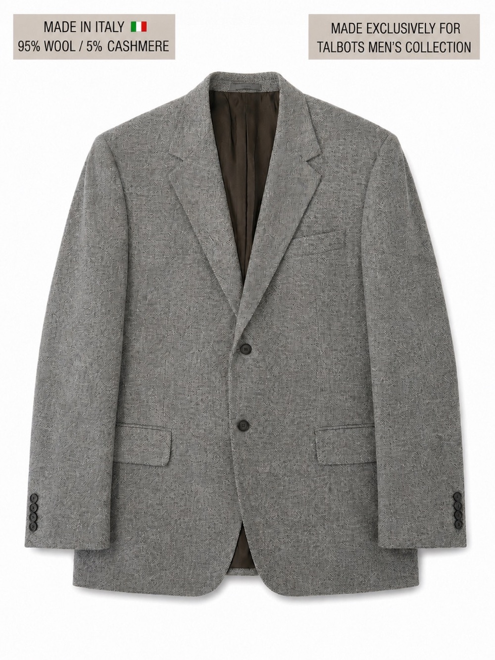 Talbots Men 46R Italian Wool Cashmere Heather Grey Blazer Sport Coat